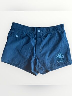 Vintage Versace Navy Logo Swim Shorts for Men